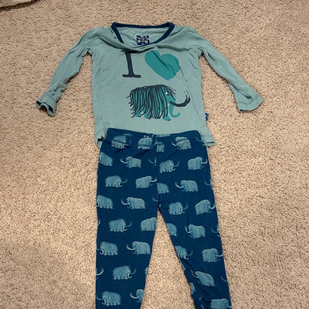 Kic Kee Pants Kids Mammoth Print Pajama Set - Blue and Green